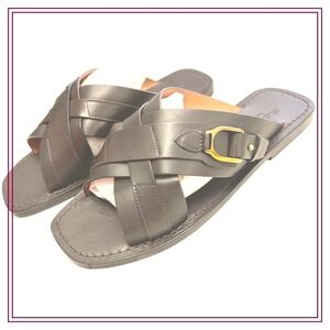 New Ralph Lauren Purple Label Leather Sandals Dark Brown Stirrup Buckle Italy